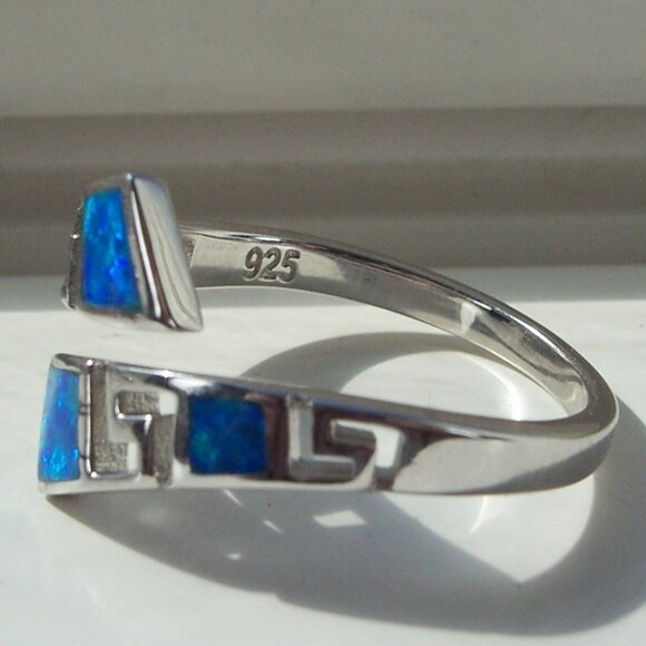 925 STERLING SILVER Lab Created Blue Fire Opal Bypass Ring - Picture 9 of 15
